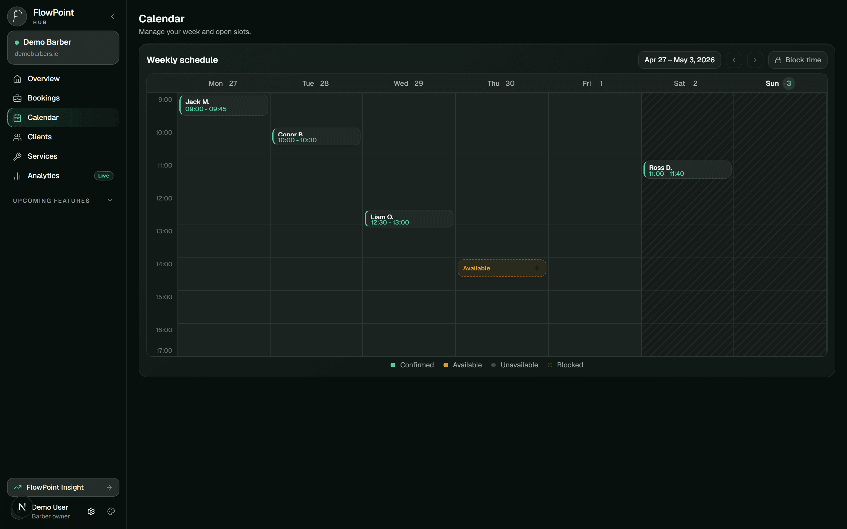 FlowPoint Hub calendar and scheduling view